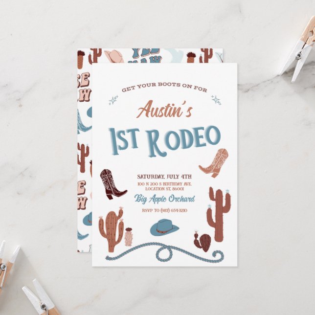 Blue First Rodeo Invitation (Front/Back In Situ)