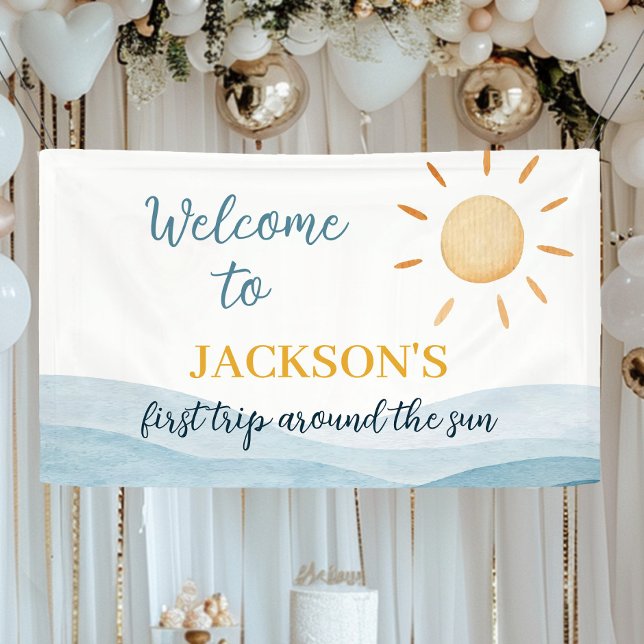 Blue First Trip Around Sun Birthday Banner (Creator Uploaded)