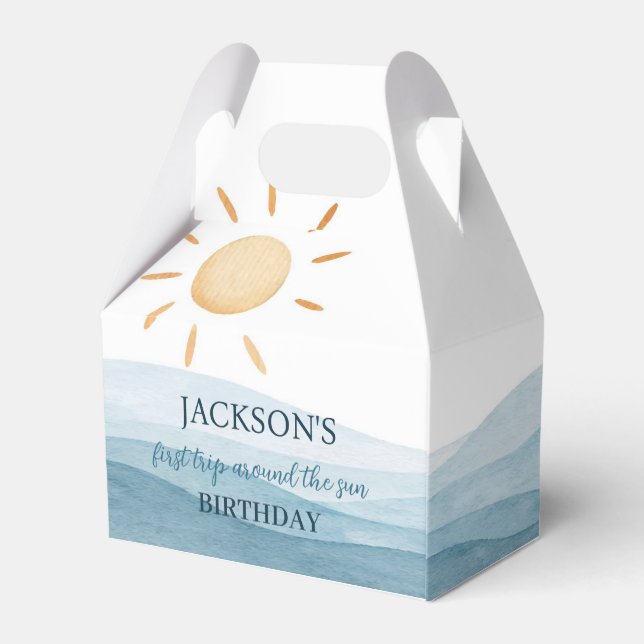 Blue First Trip Around Sun Favour Box Birthday (Back Side)