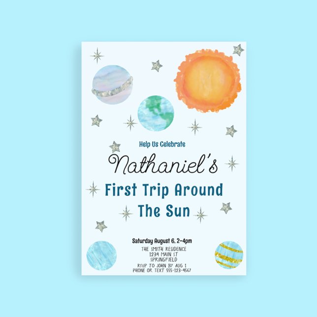 Blue First Trip Around The Sun Boy 1st Birthday Invitation (Creator Uploaded)