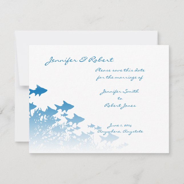 Blue Fish and Coral Save the Date Card (Front)