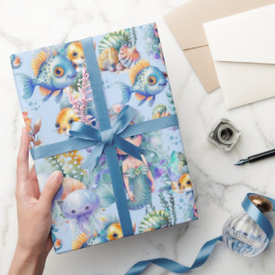 Blue Fish and Mermaid Wrapping Paper
