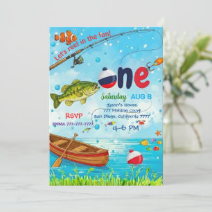 Blue Fish Boat Ofishally One 1st Birthday Invitati Invitation
