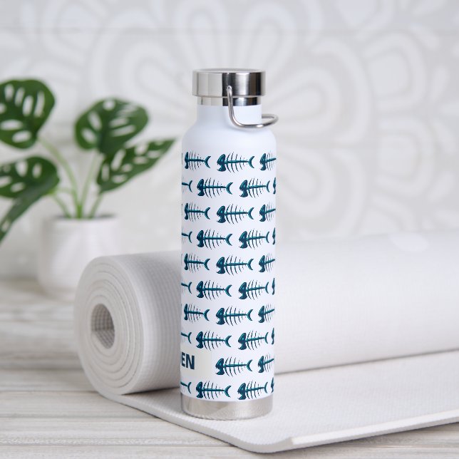 Blue Fish Bones Pattern Personalised Water Bottle (Yoga)