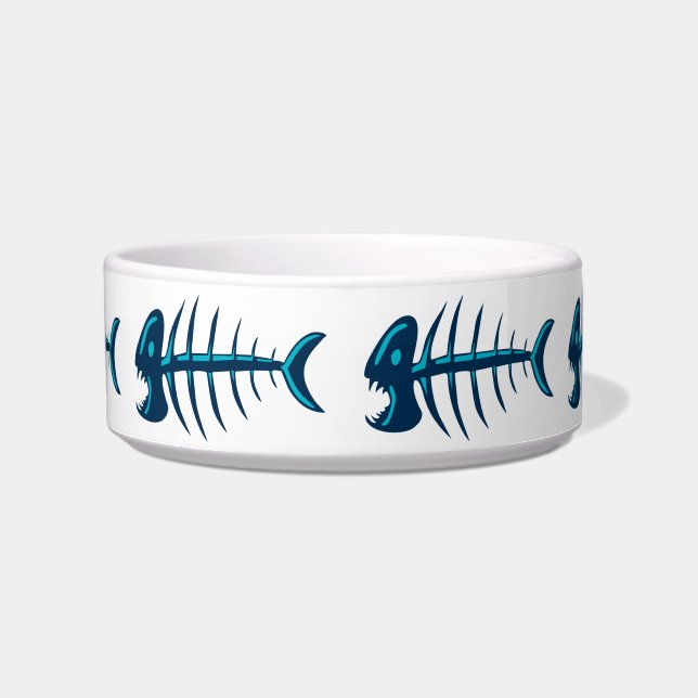Blue Fish Bones Skeleton Pattern Bowl (Front)