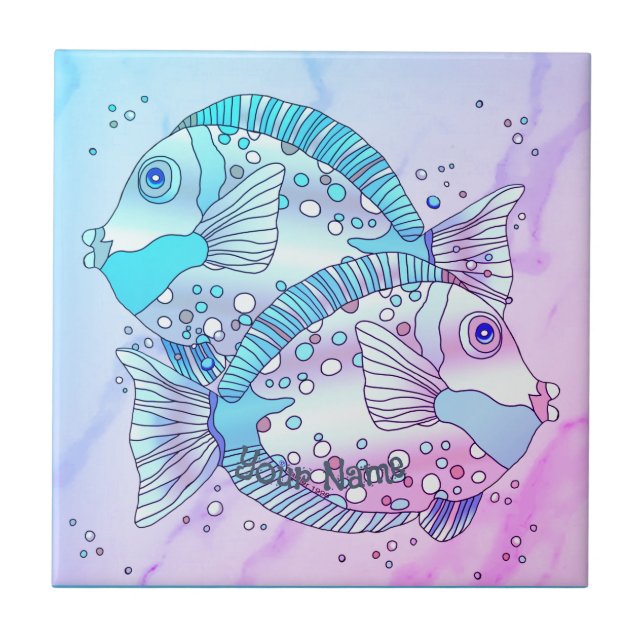 Blue Fish  Ceramic Tile (Front)