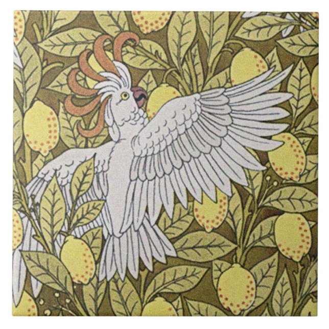 Blue Fish, Cockatoos and Lemons Ceramic Tile (Front)