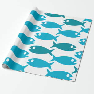 Blue fish design wrapping paper