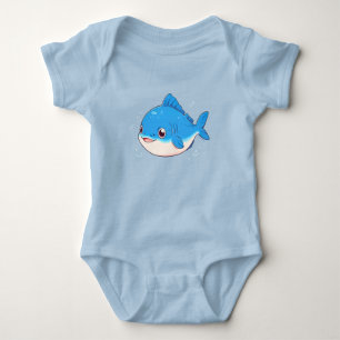 Blue Fish Drawing, Cartoon Style Baby Bodysuit