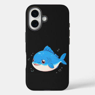 Blue Fish Drawing, Cartoon Style iPhone 16 Case