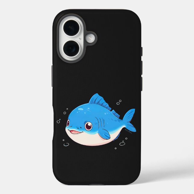 Blue Fish Drawing, Cartoon Style Case-Mate iPhone Case (Back)