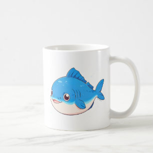Blue Fish Drawing, Cartoon Style Coffee Mug