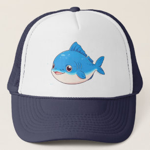Blue Fish Drawing, Cartoon Style Trucker Hat
