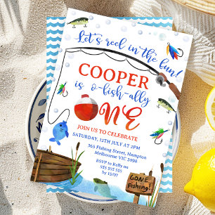 Blue Fish Fishing O-fish-ally One 1st Birthday  Invitation