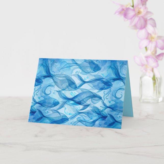 Blue Fish Flowing Abstract Harmonious Card (Orchid)