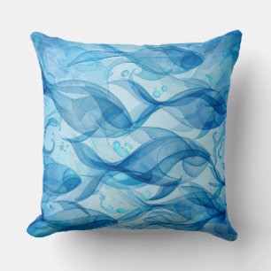 Blue Fish Flowing Abstract Harmonious Cushion