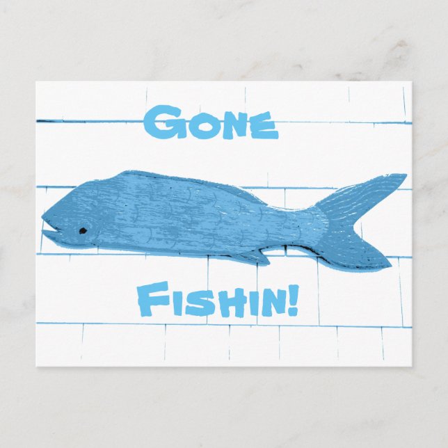 blue fish gone fishin logo postcard (Front)