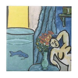 Blue Fish in Bowl Ceramic Tile
