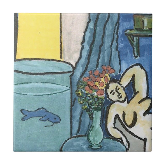 Blue Fish in Bowl Ceramic Tile (Front)