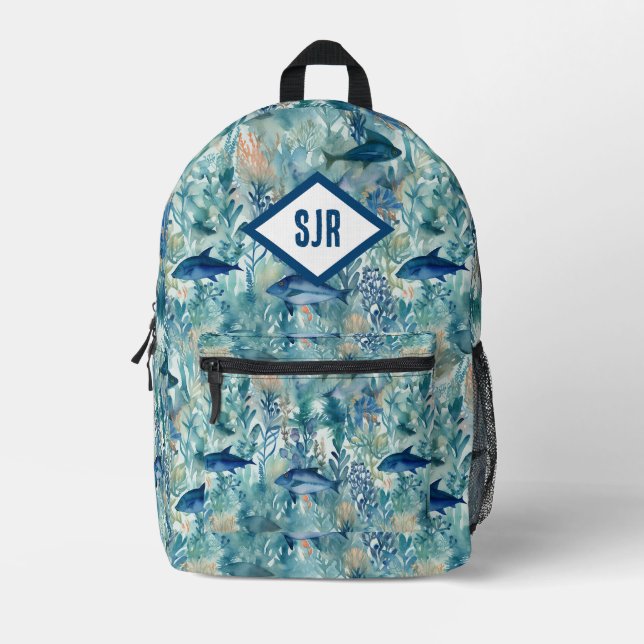 Blue Fish Monogram Backpack (Front)
