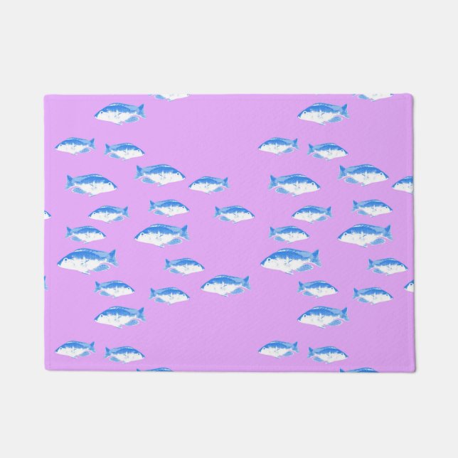 Blue fish on lilac doormat (Front)