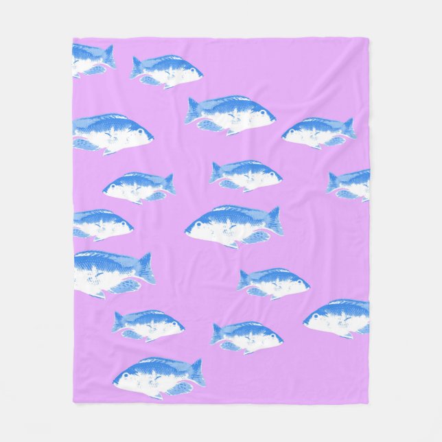 Blue fish on lilac fleece blanket (Front)