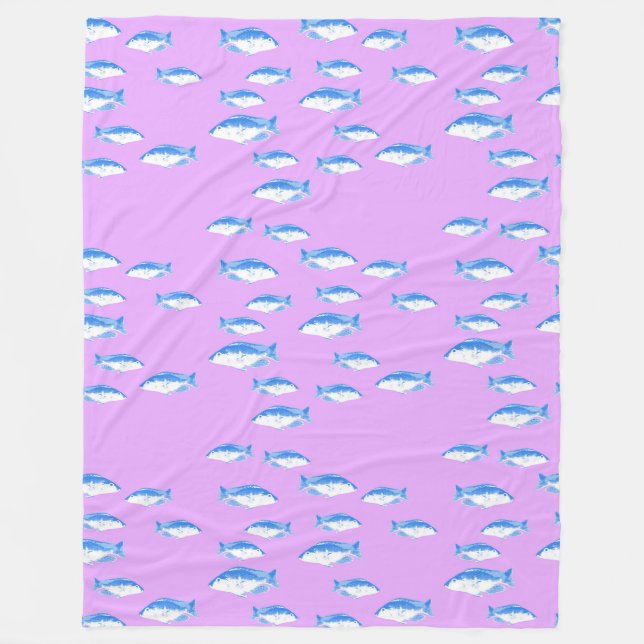 Blue fish on lilac fleece blanket (Front)