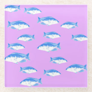 Blue fish on lilac glass coaster