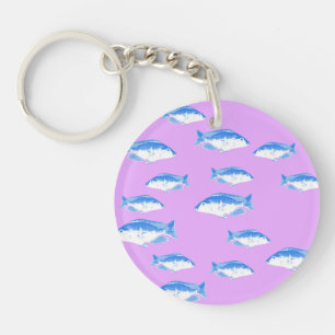 Blue fish on lilac key ring
