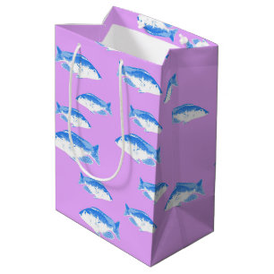 Blue fish on lilac medium gift bag