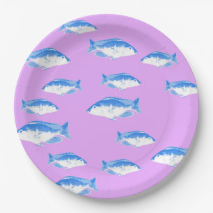 Blue fish on lilac paper plate