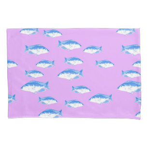 Blue fish on lilac pillowcase