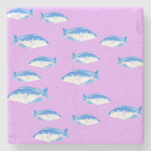 Blue fish on lilac stone coaster