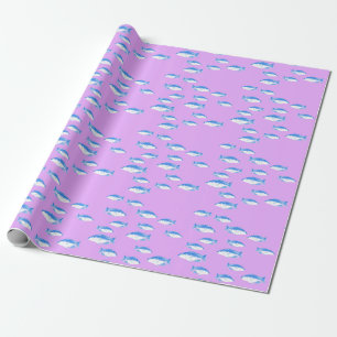 Blue fish on lilac wrapping paper