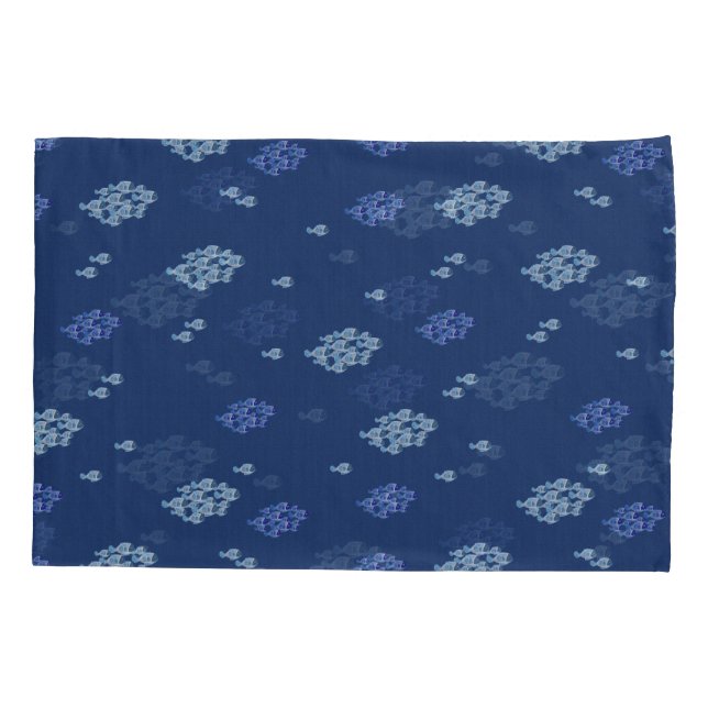 Blue fish on navy texture repeat design pillowcase (Back)