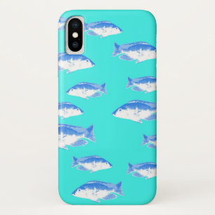 Blue fish on turquoise iPhone x case