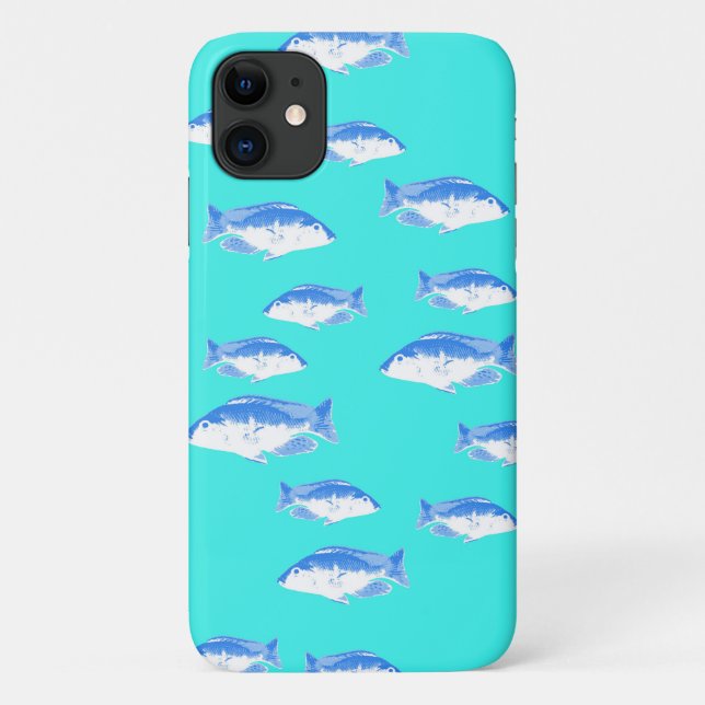 Blue fish on turquoise Case-Mate iPhone case (Back)