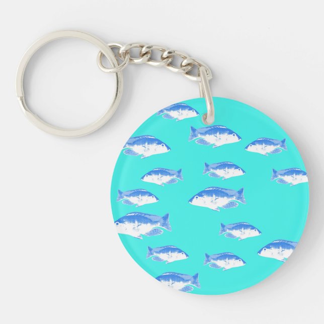 Blue fish on turquoise key ring (Front)