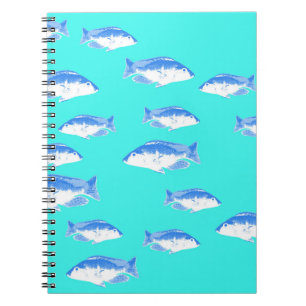 Blue fish on turquoise notebook