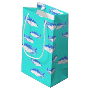 Blue fish on turquoise small gift bag
