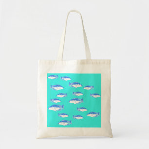 Blue fish on turquoise tote bag