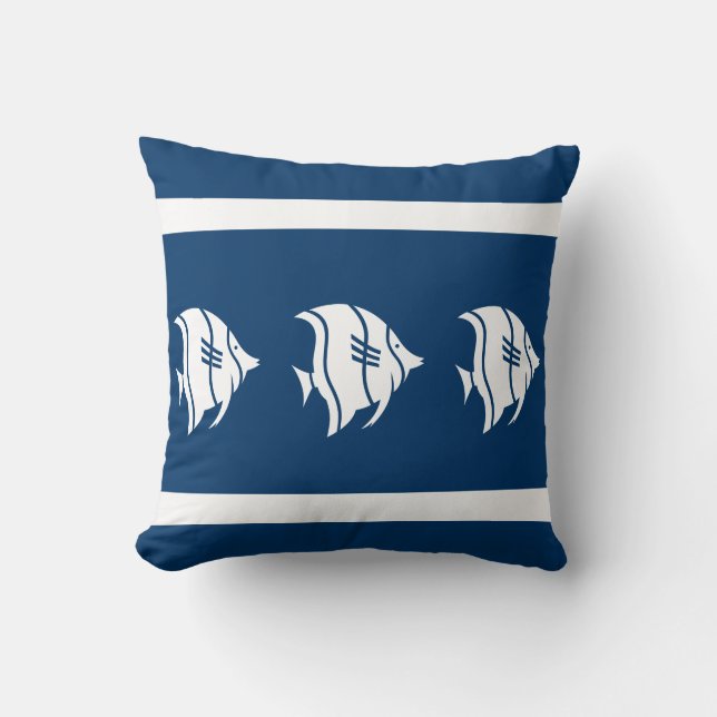 blue  fish  on  white  PILLOW coastal living (Front)