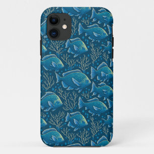 Blue Fish Pattern iPhone 11 Case