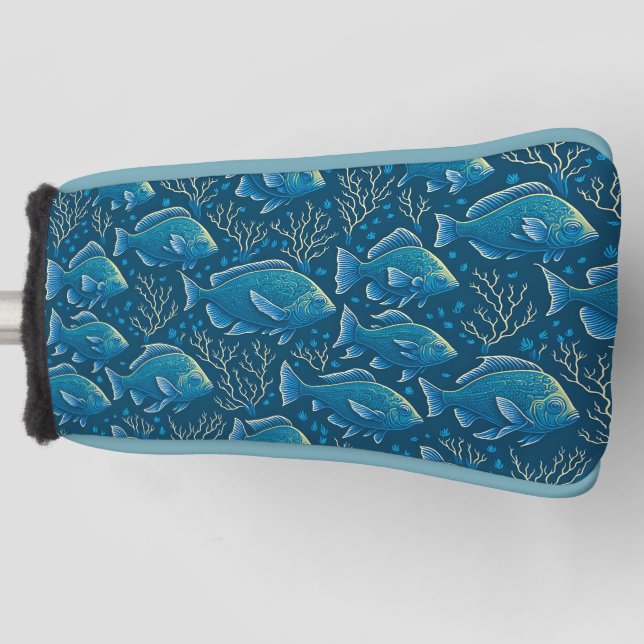 Blue Fish Pattern Golf Head Cover (Front)