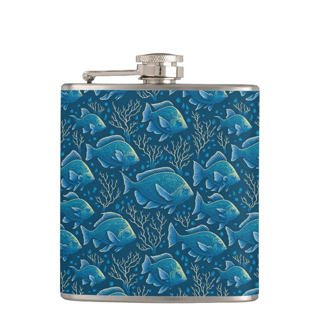 Blue Fish Pattern Hip Flask (Front)