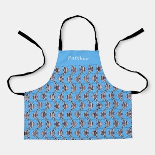Blue fish pattern kids name apron