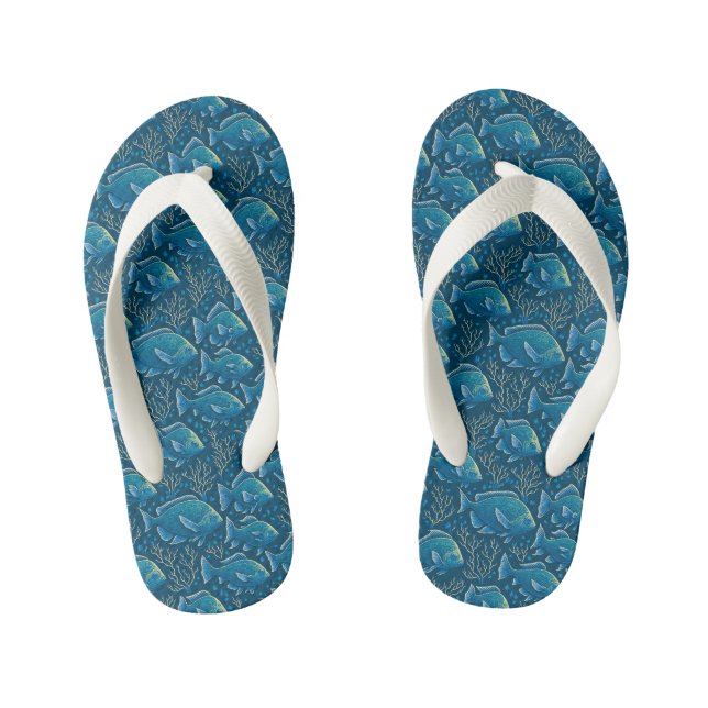 Blue Fish Pattern Kid's Thongs (Footbed)