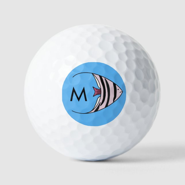Blue fish pattern monogram golf balls (Front)