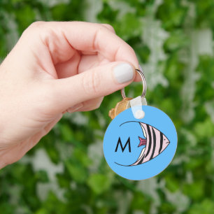 Blue fish pattern monogram key ring