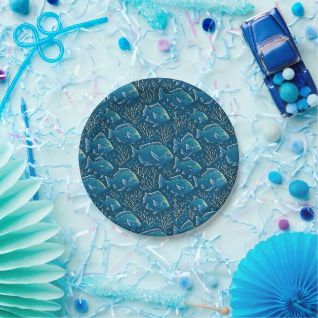 Blue Fish Pattern Paper Plate (Party)